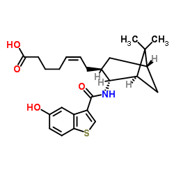 structure of (1R,2R,3S,5S)-7-[2-(5-Hydroxybenzothiophen-3-ylcarboxamido)-6,6-dimethylbicyclo[3.1.1]hept-3-yl]-5(Z)-heptenoic acid CAS 209268-36-0