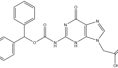 Structure of 2-(2-(((benzhydryloxy)carbonyl)amino)-6-oxo-3,6-dihydro-9H-purin-9-yl)acetic acid CAS AANA-0129