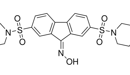 Structure of CIL56 (CA3, 2,7-bis(1-piperidinylsulfonyl)-9H-fluoren-9-one, oxime) CAS 300802-28-2