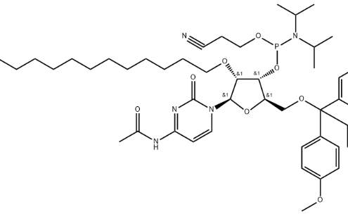 Structure of DMTr-2'-O-C16-rC(Ac)-3'-CE-Phosphoramidite CAS 2382942-38-1