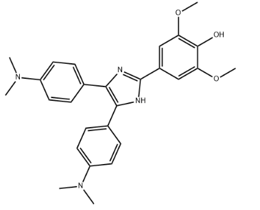 structure of 4,5-bis(4-dimethylaminophenyl)-2-(3,5-dimethoxy-4-hydroxyphenyl)imidazole CAS 1886-13-1