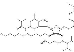 structure of DMTr-2'-O-C16-rG(iBu)-3'-CE-Phosphoramidite CAS 2382942-32-5
