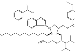structure of N6-Bz-5’-O-DMTr-2’-O-hexadecanyl adenosine 3’-CED phosphoramidite CAS 2382942-35-8